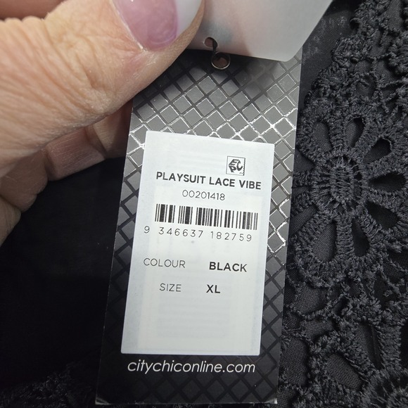 NEW City Chic Embroidered Playsuit Lace Vibe Jumpsuit Womens XL Black Mini Lined - Picture 6 of 11